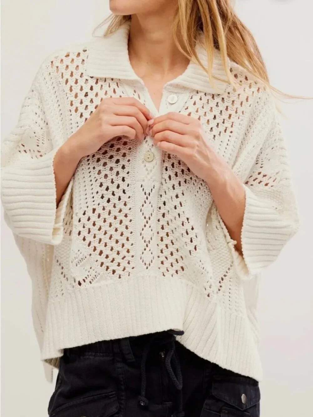 NWOT Free People To The Point Polo Sweater Optic White size- SMALL